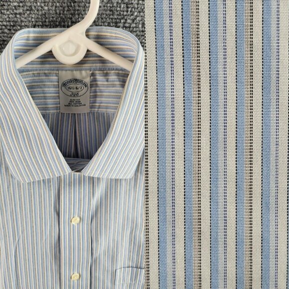 Brooks Brothers 16.5 36-37 Slim Multicolor Stripe Long Sleeve Button Up Non-iron - Picture 1 of 16
